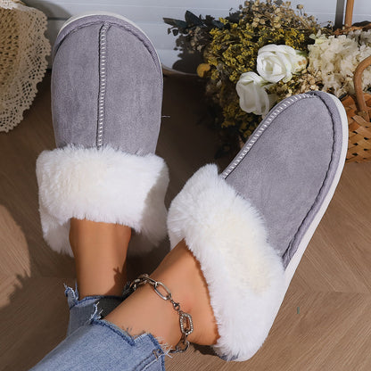 Fluffy Slippers Autumn Winter Warm Slugged Bottom Home Thickened Fleece Slippers Home Indoor Cotton Slippers - Wanita Store