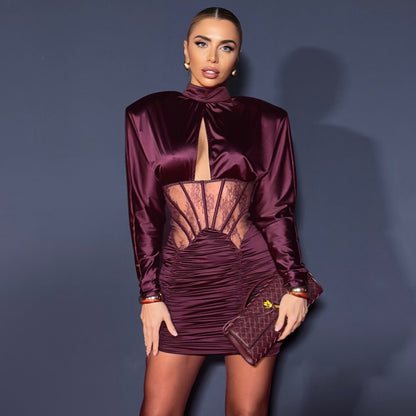 Vestido elegante de satén elástico ceñido a la cadera, otoño/invierno