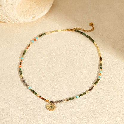 Affordable Luxury Natural Stone Necklace Stainless Steel Clavicle Chain Fresh Niche Multi Treasure Retro Necklace - Wanita Store