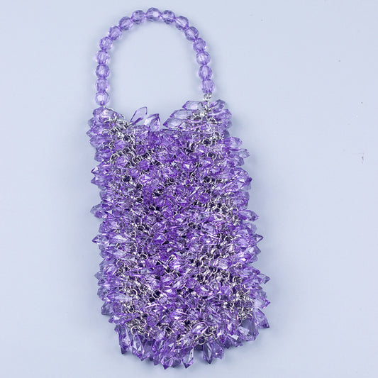 Hand Woven Multi Color Optional Niche Acrylic Transparent Water Drop Beads Chain Cell Phone Tote
