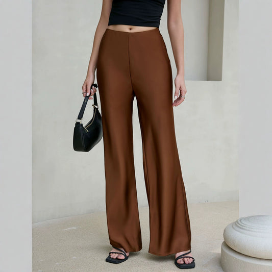 Women Clothing Acetate Satin Pants High End Exquisite High Waist Drooping Straight Wide Leg Pants Women