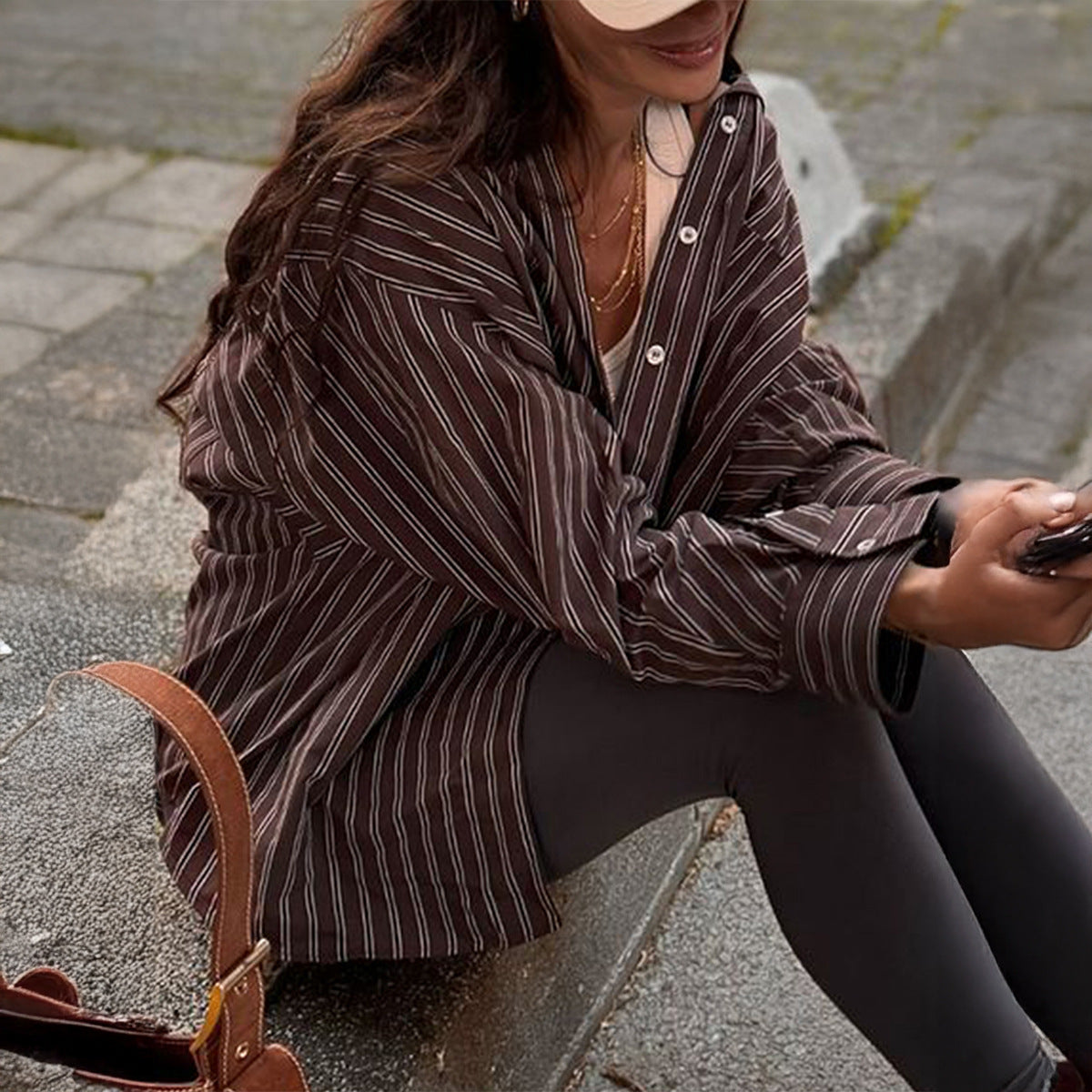 Women Clothing Autumn Casual Vacation Plaid Long Sleeve Coat Shirt - Wanita Store