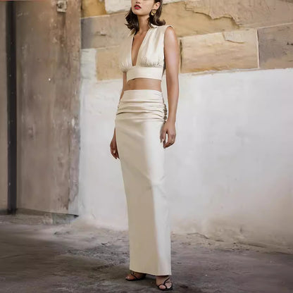Spring Summer Sleeveless Skirt Two Piece Casual Holiday Party Skirt Set for Women - Wanita Store