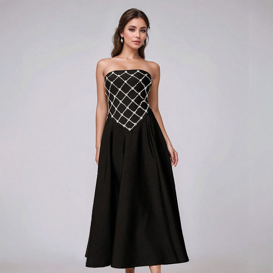Elegant Women Bandage One Piece Dress Rhinestone Maxi Dress High End Evening Dress Bandage Dress