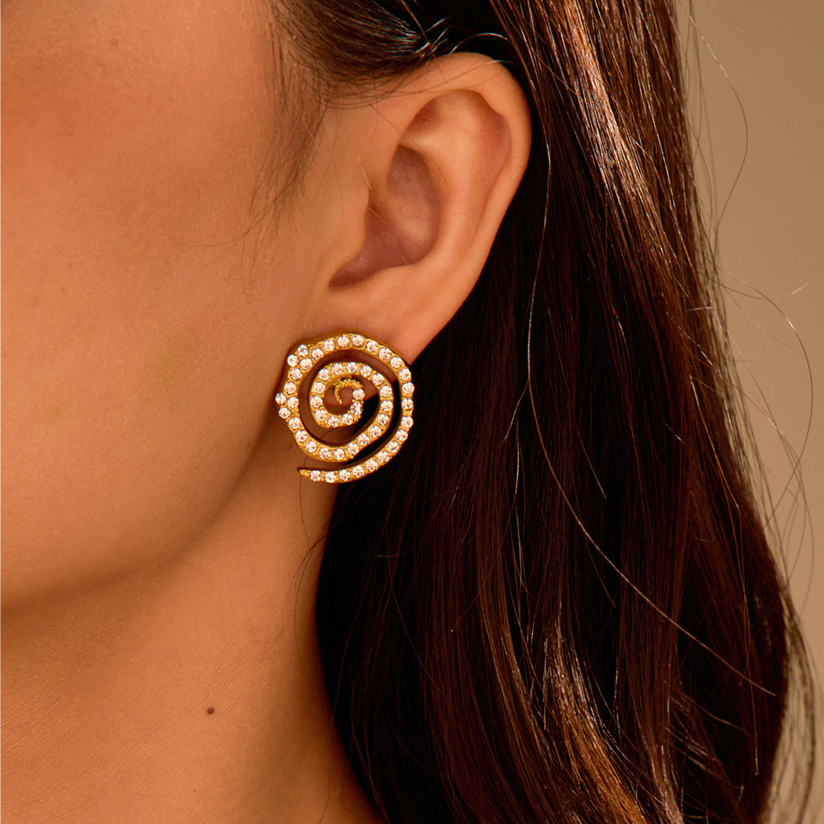 Stainless Steel Circle Inlaid Zircon Stainless Steel Earrings High Sense Ear Studs with Diamond Earrings - Wanita Store