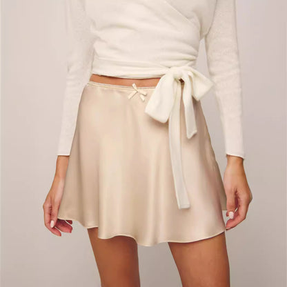 Satin Skirt High Waist Elastic Solid Color Women Skirt Women Clothing - Wanita Store