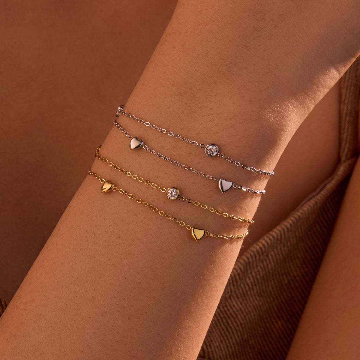 Wild Stainless Steel Bracelet Loving Heart Zircon High-Grade Titanium Steel Women Accessories - Wanita Store