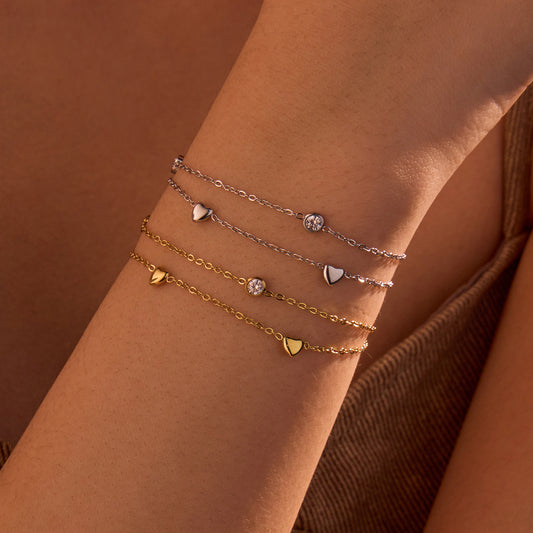 Wild Stainless Steel Bracelet Loving Heart Zircon High-Grade Titanium Steel Women Accessories - Wanita Store