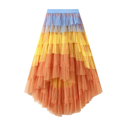 Irregular Asymmetric Tiered Dress High Waist Mesh Skirt Pettiskirt Women Gauze Skirt Fairy Dress - Wanita Store