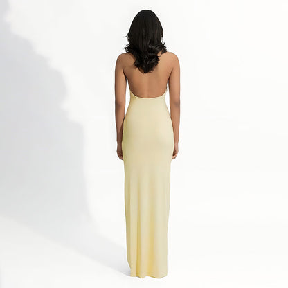 Summer Elegant Halter Deep V Plunge Dress Sexy Backless Sheath Dress - Wanita Store