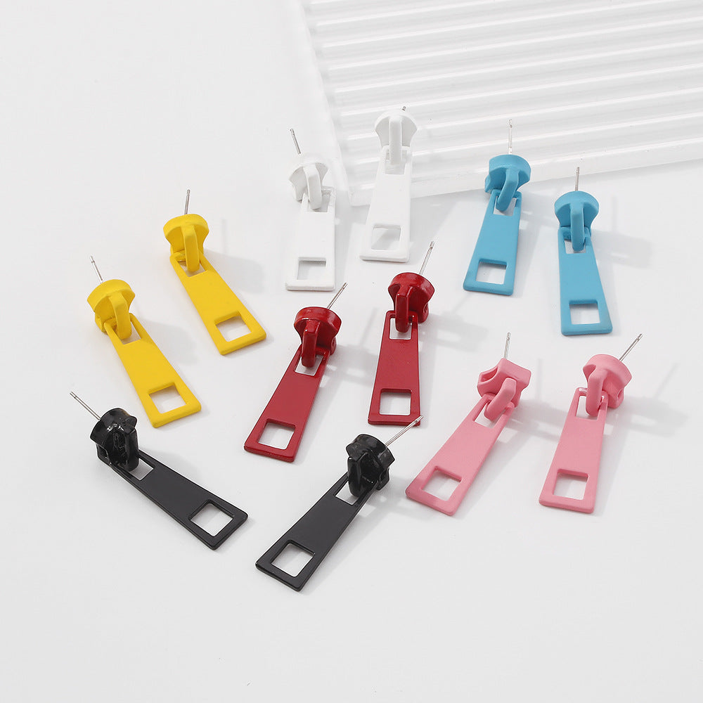 Creative Design Personality Zipper Lock Head Stud Earrings Ornament Simple Multicolor Earrings - Wanita Store