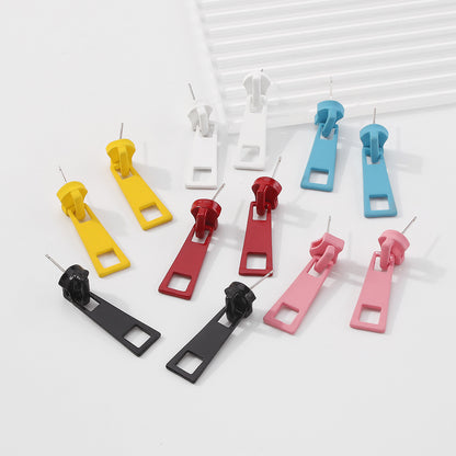 Creative Design Personality Zipper Lock Head Stud Earrings Ornament Simple Multicolor Earrings - Wanita Store