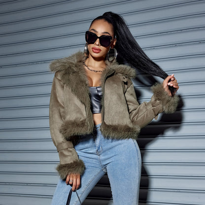 Suede Short Coat Women Fall Winter Jacket Motorcycle Clothing Women - Wanita Store