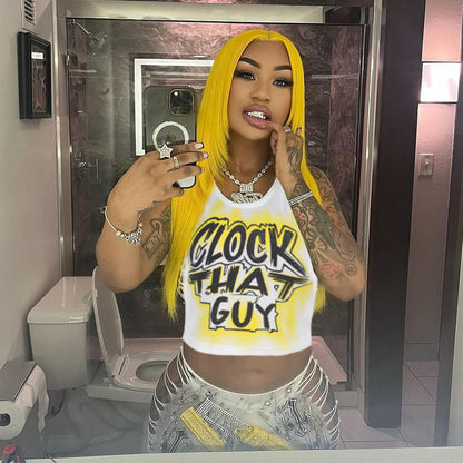 Camiseta corta con estampado gráfico de letras Hip Hop para mujer, top sexy de verano