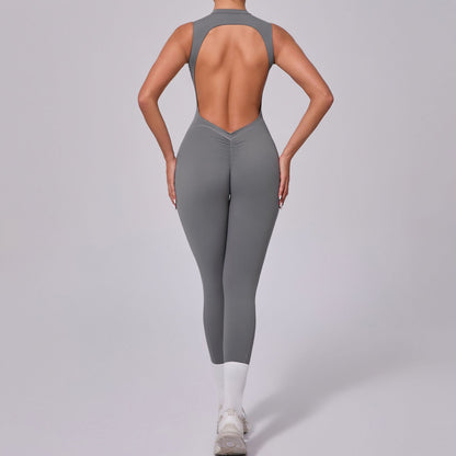 Backless Sleeveless Yoga Jumpsuit Peach Hip Fitness Detachable Chest Pad Sports Jumpsuit - Wanita Store
