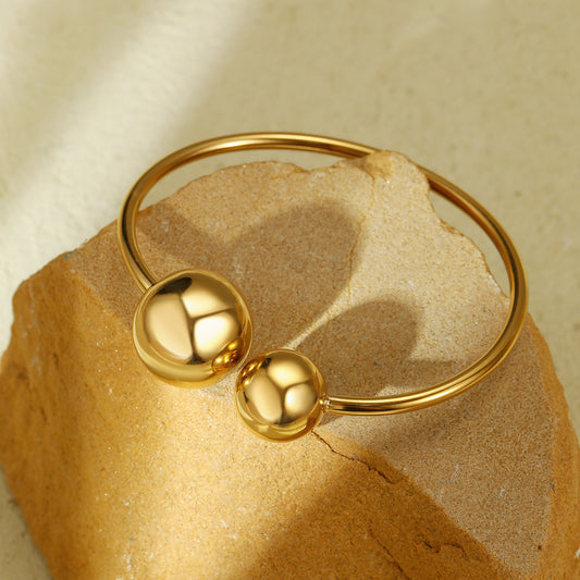 Irregular Asymmetric round Water Drop Titanium Steel Bracelet All Match Stainless Steel Bracelet Ring Set - Wanita Store