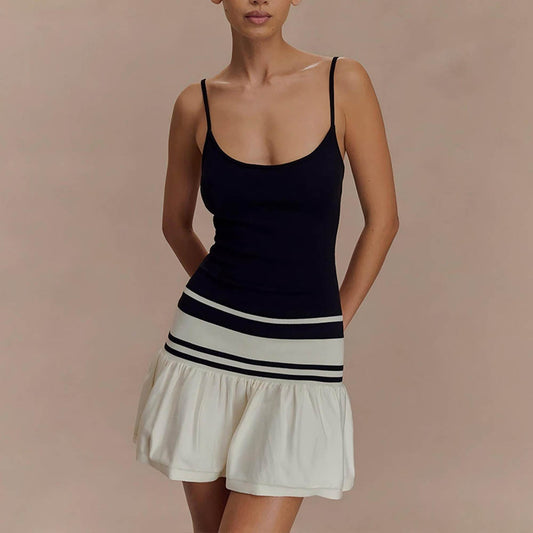 Summer Suspender Tube Top Dress Sexy Color Block Backless Waist Trimming Hip Dress