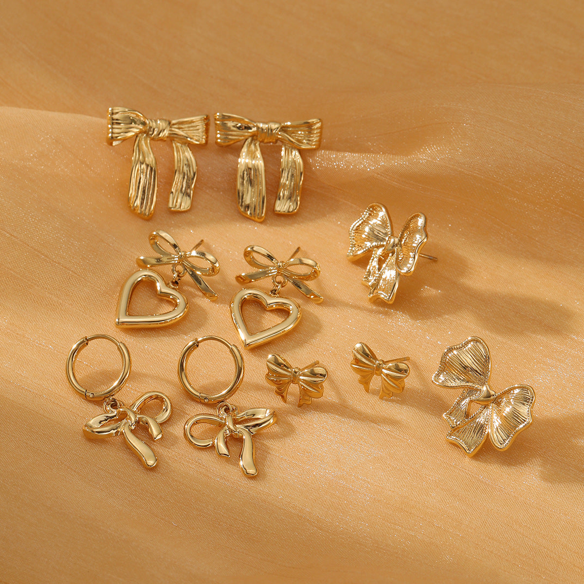 Sweet Bow Design Titanium Steel Earrings Women Entry Lux 18K Gold Plated Stainless Steel Studs - Wanita Store