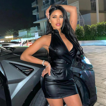 Autumn Winter Women Clothing Backless Sexy Low Cut Slim Fit Belt Sheath Dress Women - Wanita Store