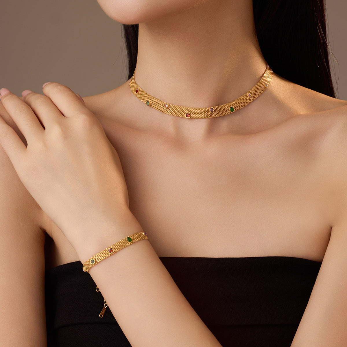 Personalized All Match Classic Blade Chain Irregular Asymmetric Zircon Titanium Steel Simple Necklace Bracelet - Wanita Store