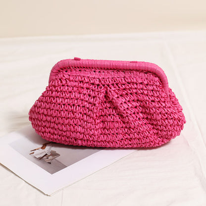 Crossbody Straw Bag Pleated Solid Color Straw Bag Woven Bag Vacation Beach Bag Women Bag - Wanita Store
