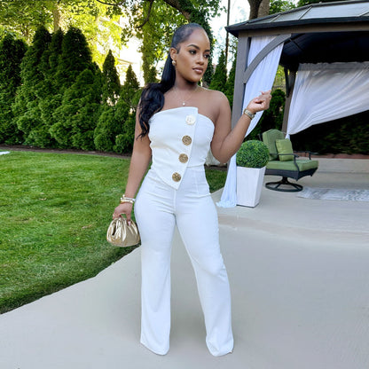 Sleeveless Tube Top Sheath Stretchy Wide Leg Jumpsuit - Wanita Store