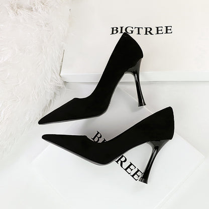 Simple Thin Cocktail High Heels Wine Glass Heel Super High Heel Suede Shallow Mouth Pointed Toe Women Shoes - Wanita Store