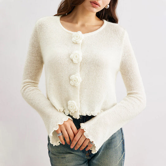 Women Sweater Autumn Winter Three Dimensional Floral Slim Fit Wooden Ear Pullover Women Sweater Top