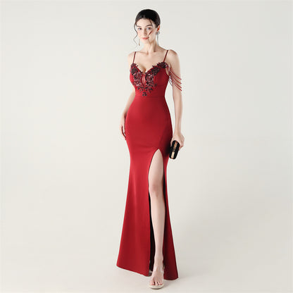 Bead Tube Applique Handmade Beaded Boning Corset Waist Trimming Lace up Satin Evening Dress Cocktail Social Slimming Slim Fit - Wanita Store