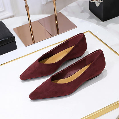 Daily Simple All Match Pointed Toe Shallow Mouth Low Heel Comfortable Suede Wedge Shoes Women Shoes - Wanita Store
