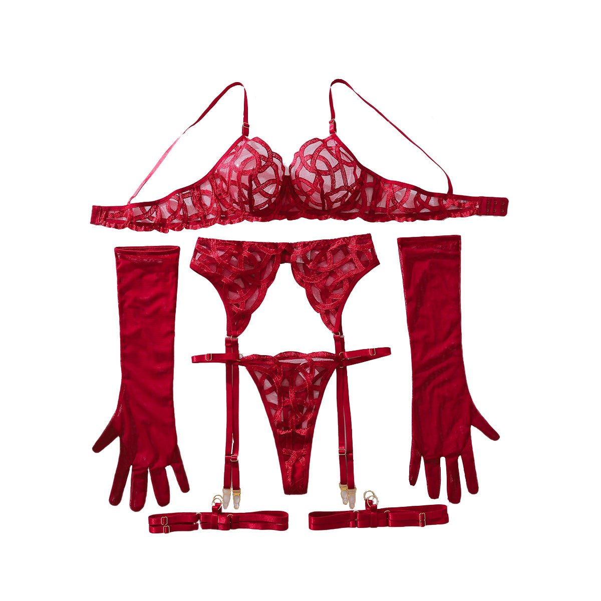 Complex Machine Embroidery See through Slim Fit Adjustable Sexy Underwear Split with Steel Ring