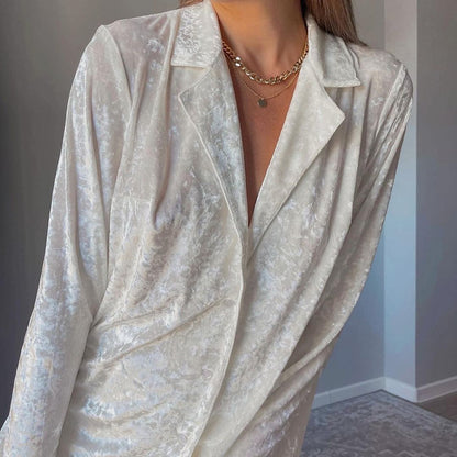 Women Clothing Early Spring Long Sleeve Loose Drooping Top Wide Leg Trousers Homewear Casual Lazy Blazer Suit Set - Wanita Store