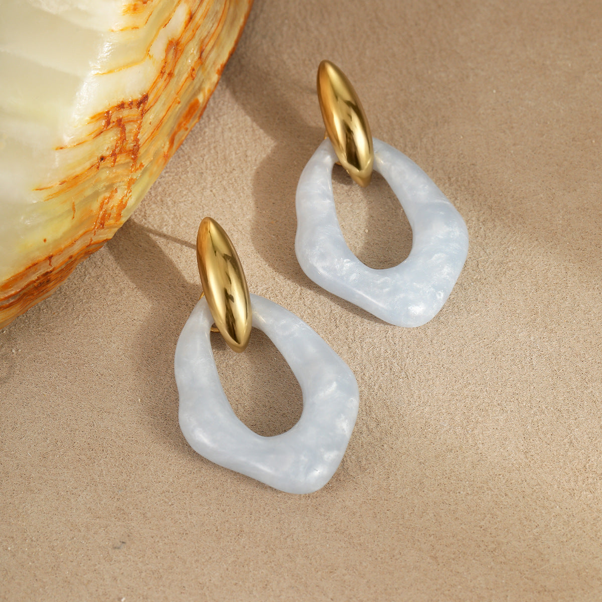 Macaron Color Resin Stainless Steel Gold Plated Earrings Cute Simple High Sense Ear Rings - Wanita Store