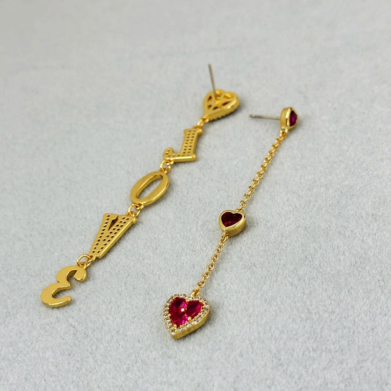 Special Interest Design Asymmetric Love Zircon Earrings Romantic Aura Sweet High Grade Earrings - Wanita Store