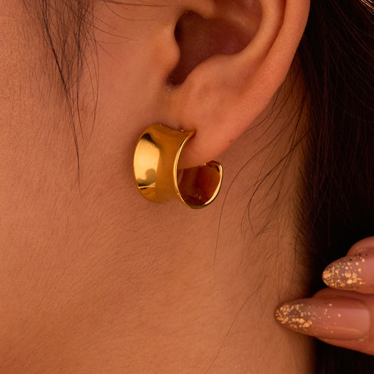 Niche Design Minimalist Wide Face Twisted C Type Irregular Asymmetric Earrings High Grade Cold Women Accessories - Wanita Store