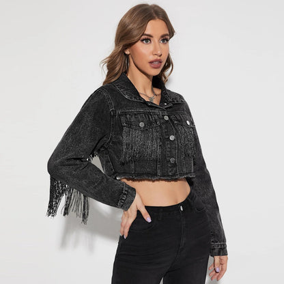 Denim Jacket Women Tassel Stitching Do the Old Cowboy Jacket Women - Wanita Store