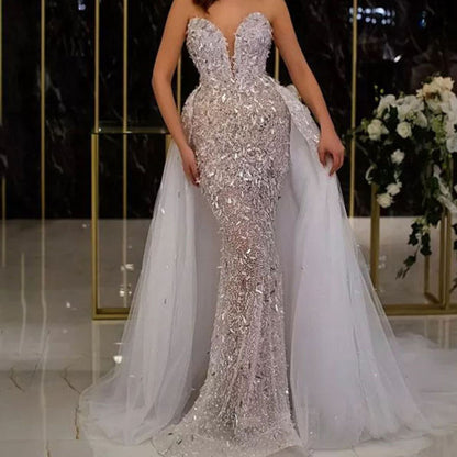 Summer Women Clothing Dress Sequined Fishtail Sleeveless Long Mesh Dress - Wanita Store