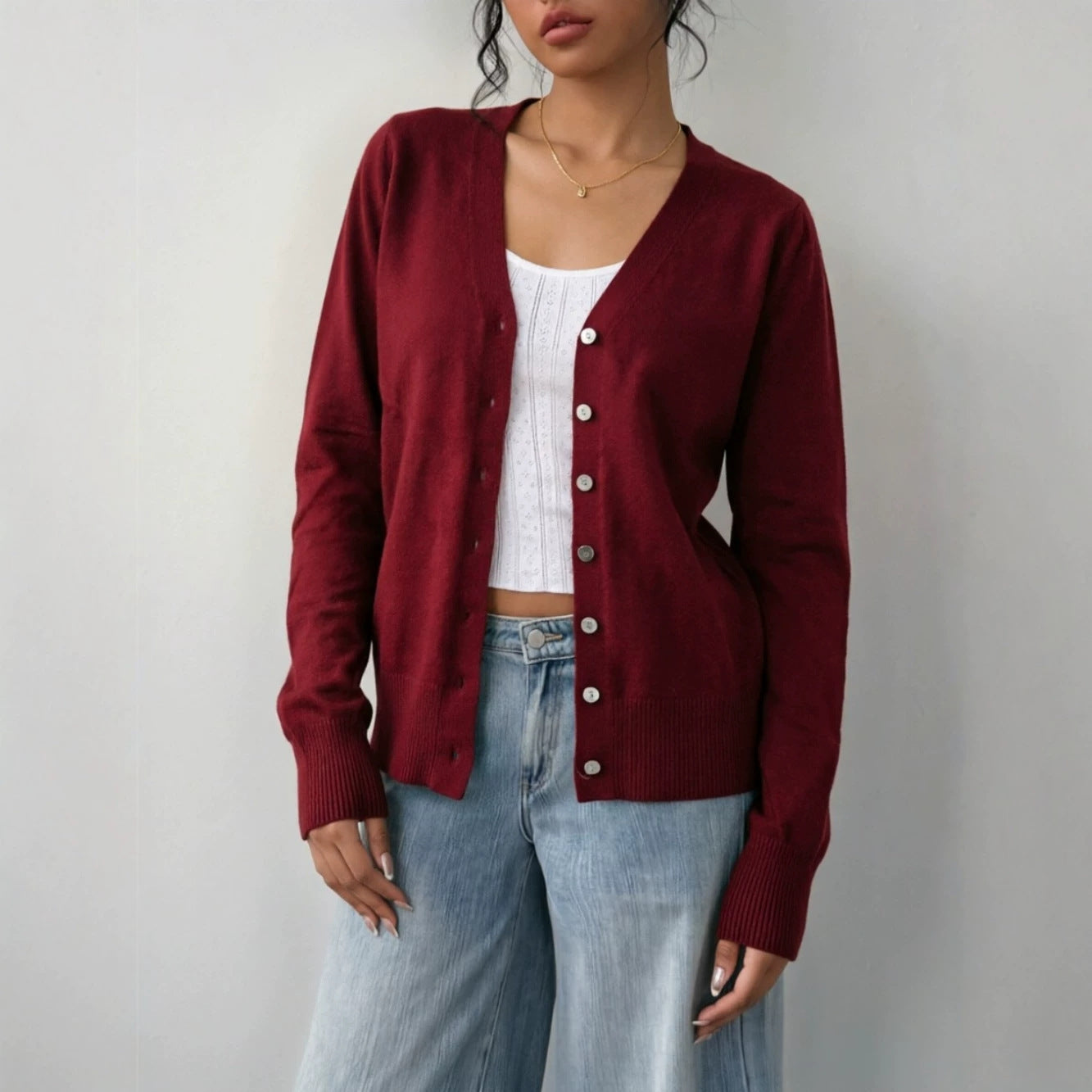 Women Clothing Solid Color Sweater Button Knitted Cardigan Fall Sweater Coat