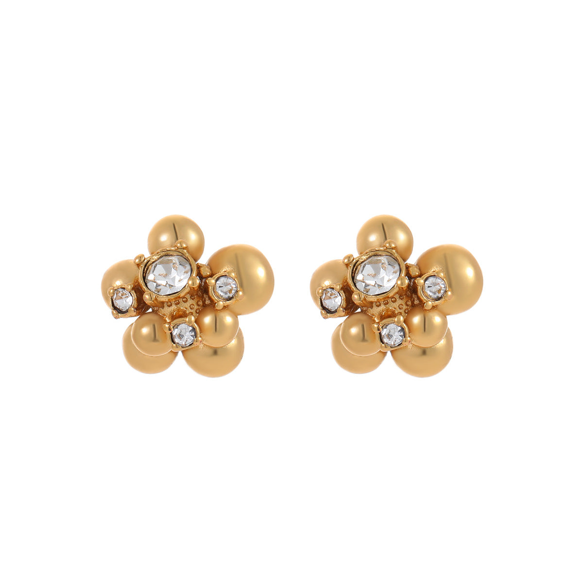 Zircon Beads Floral Stainless Steel Studs Special Interest Design Temperamental Cold Earrings - Wanita Store