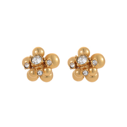 Zircon Beads Floral Stainless Steel Studs Special Interest Design Temperamental Cold Earrings - Wanita Store