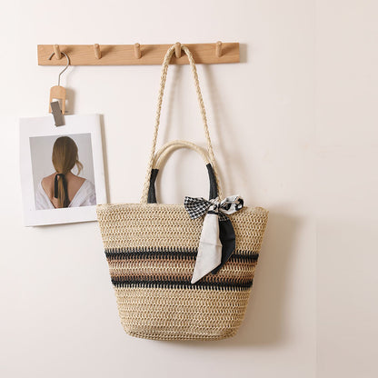 Double-Handle Woven Striped Rice Scarf