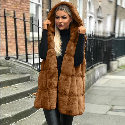 Faux Fur Hooded Vest Popular Autumn Winter Hooded Faux Fur Vest Women Imitation - Wanita Store