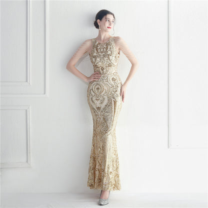 Craft Beaded Positioning Floral Sequin Star Wedding Prom Maxi Dress - Wanita Store