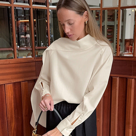 Design Ribbon Decoration Apricot Long Sleeved Shirt Women High Grade Slim Fit Slimming Commuting Top - Wanita Store
