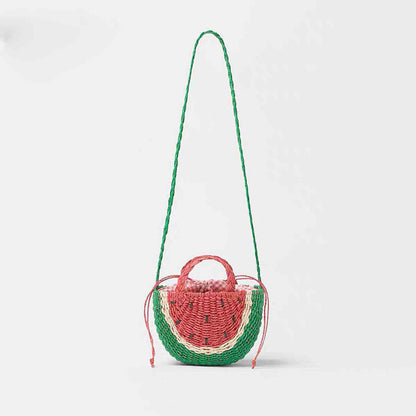 Cute Watermelon Straw Bag Fresh Embroidered Crossbody Straw Bag Woven Bag Seaside Vacation Beach Bag - Wanita Store