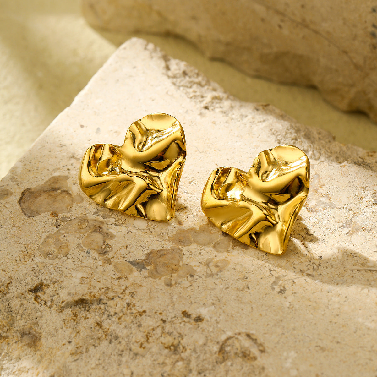 French Vintage Crumpled Water Ripple Love Titanium Steel Earrings Women Arrival Light Luxury High Sense Stainless Steel Earrings - Wanita Store