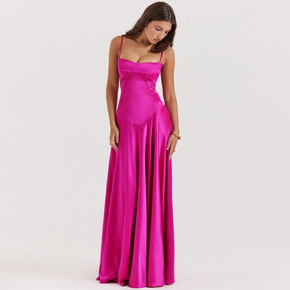 Vestido largo sin espalda ajustado con tirantes sexys para mujer