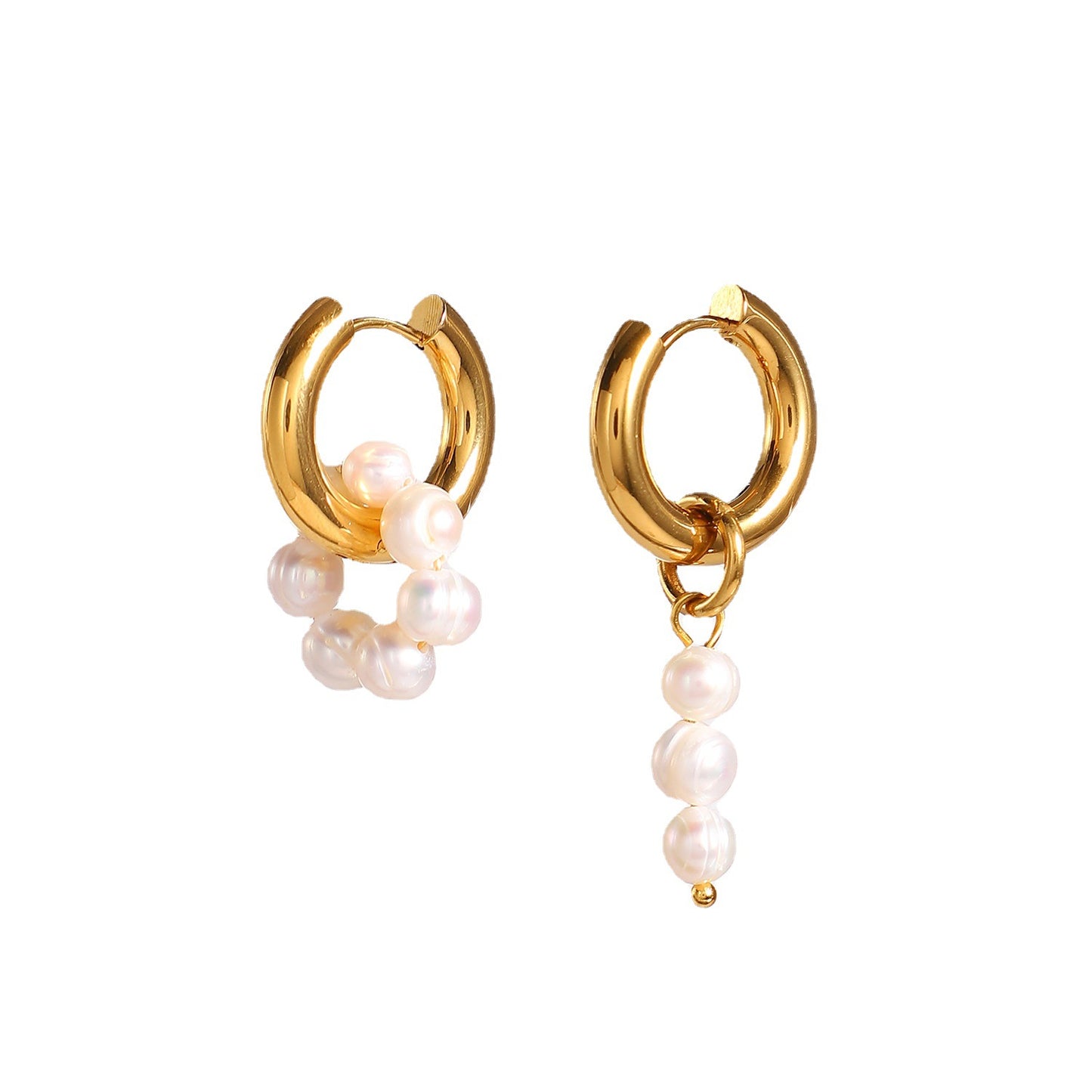 Earrings Wearring 18K Gold Plated Asymmetric Natural Fresh Water Pearl Embellished Ear Ring Earrings Jewelry Accessories - Wanita Store