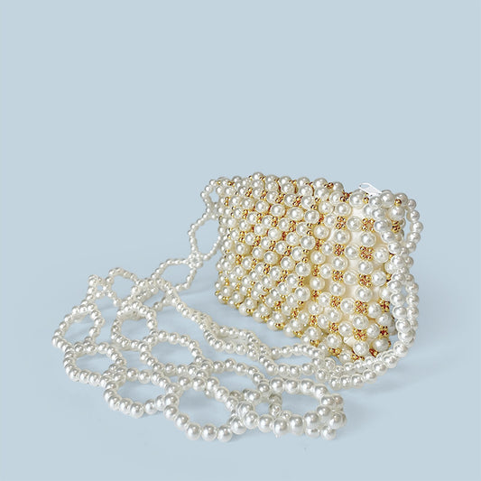 Pearl Bag Golden French One Shoulder Bag Casual Handmade Beaded Bag