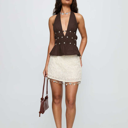 Summer Nail Deep V Plunge Halterneck Vest Sexy Cutout Sexy Backless Top - Wanita Store